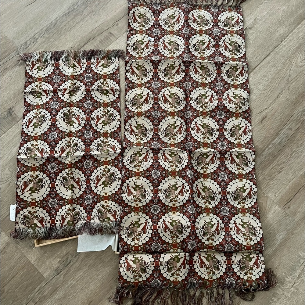 2‎ Vtg NIB Silk Handmade kimonos futons textiles fabric Table Runner Pad 12x23”